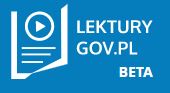 Napis na niebieskim tle: Lektury gov.pl