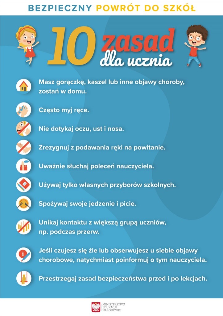 Plakat prezentujący 10 zasad dla ucznia